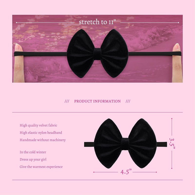 ONENINEDREAM Velvet Baby Girl Bows Soft Elastic Nylon Headbands for Girls Hair Band Bows Black White Pink Handmade Newborn Bows Infant Toddler Kid Hair Accessories - Image 4
